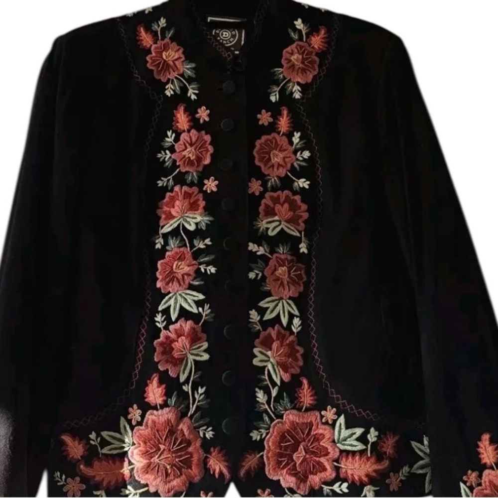 Double D Ranch Twila Black Suede/LeatherJacket with Red Floral Embroidery - Picture 3 of 12